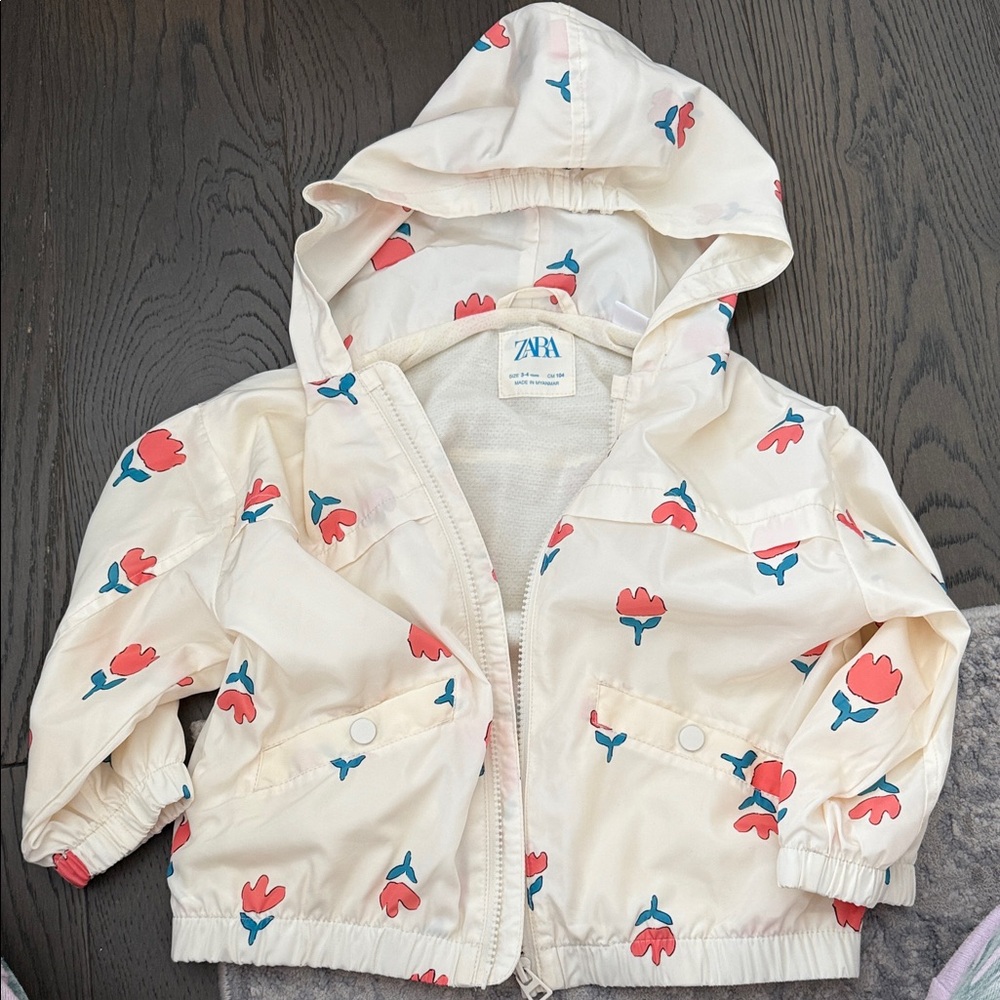 Zara Kids Cream Jacket with Red Floral Design